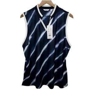 Lady Hagen Womens XXL Golf Polo Navy Stripe Sleeveless UPF 50‎ Activewear Top